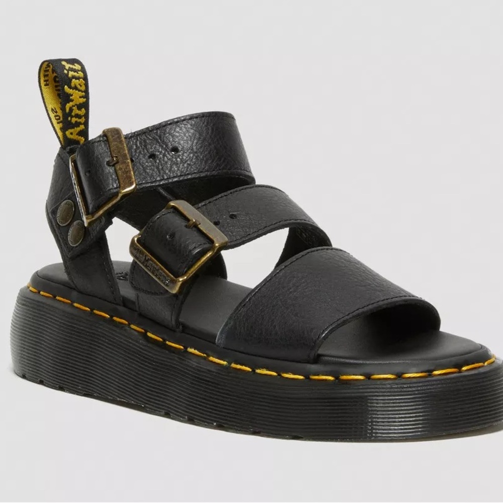 Dr. Martens - Black Gryphon Pisa Leather Platform Sandals - Picture 2 of 7